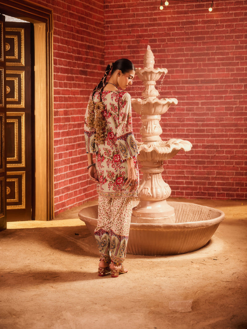 LAAL PHOOL SHORT A-LINE KURTA WITH SALWAR AND DUPATTA (SET OF 3)