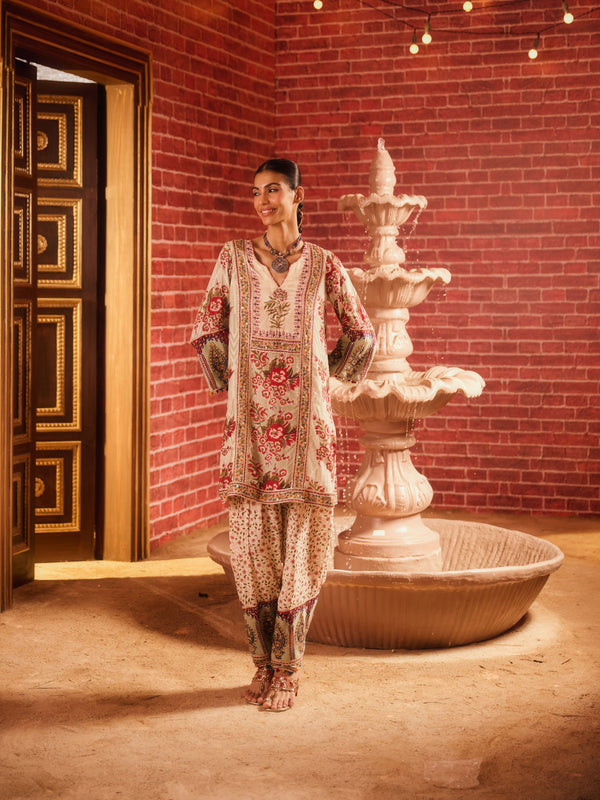 LAAL PHOOL SHORT A-LINE KURTA WITH SALWAR AND DUPATTA (SET OF 3)