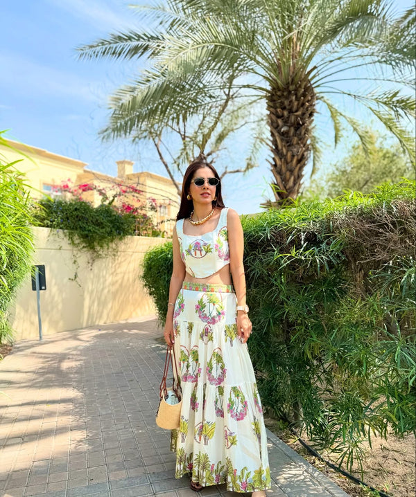 OFF WHITE PALM PARADISE SKIRT AND BLOUSE SET - SET OF 2