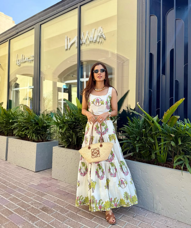 OFF WHITE PALM PARADISE SKIRT AND BLOUSE SET - SET OF 2
