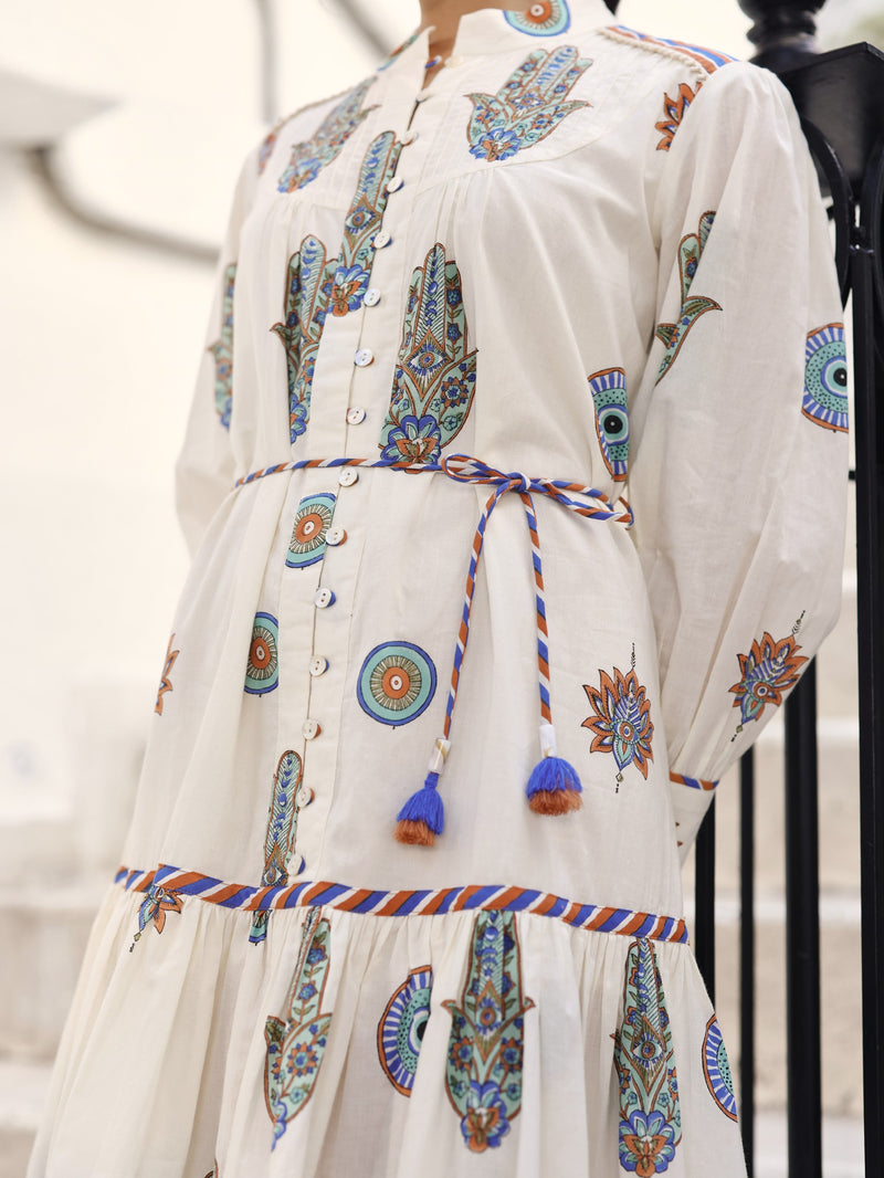 RUST & BLUE HAMZA PRINT SHORT DRESS