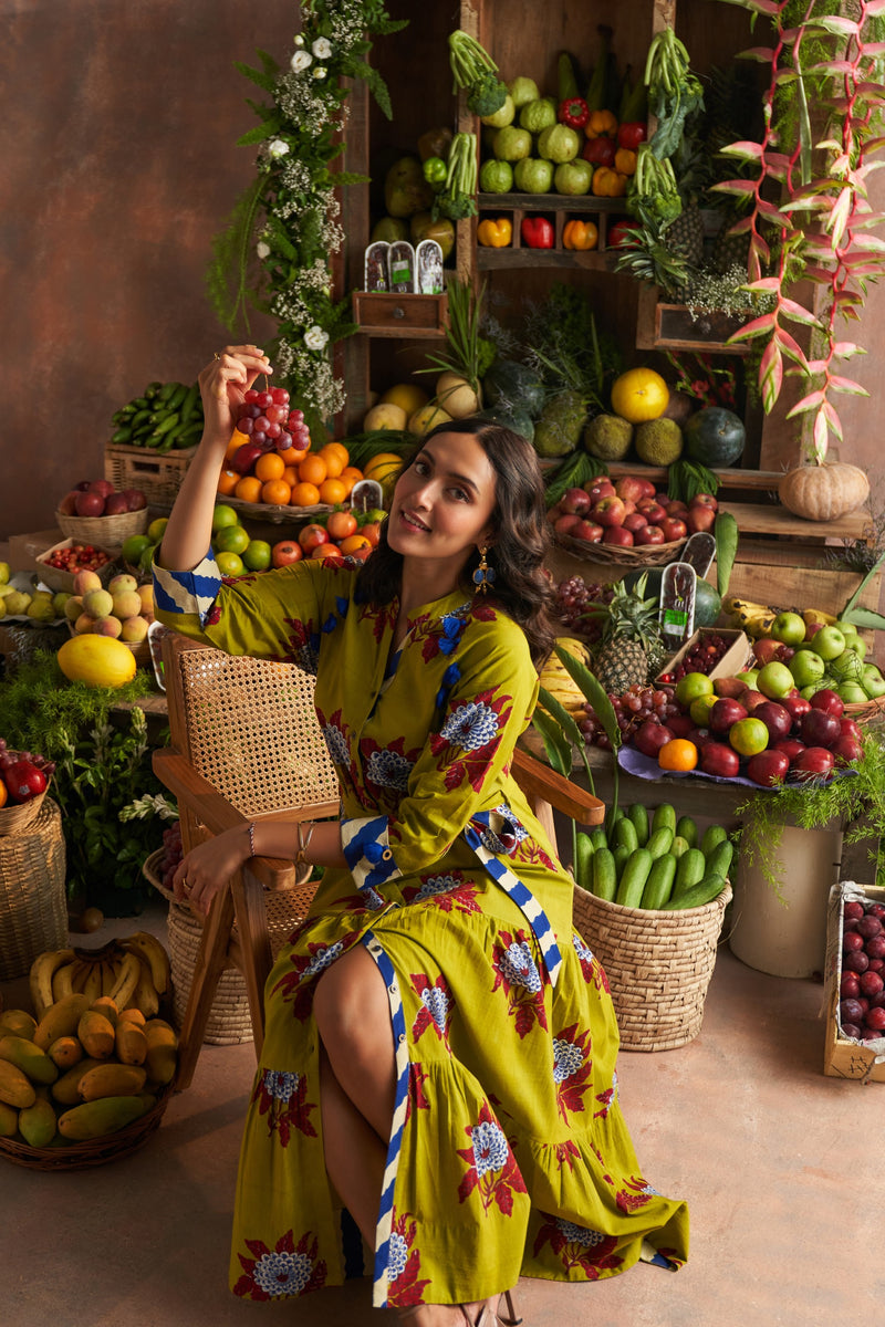 NARGIS LIME GREEN LONG DRESS