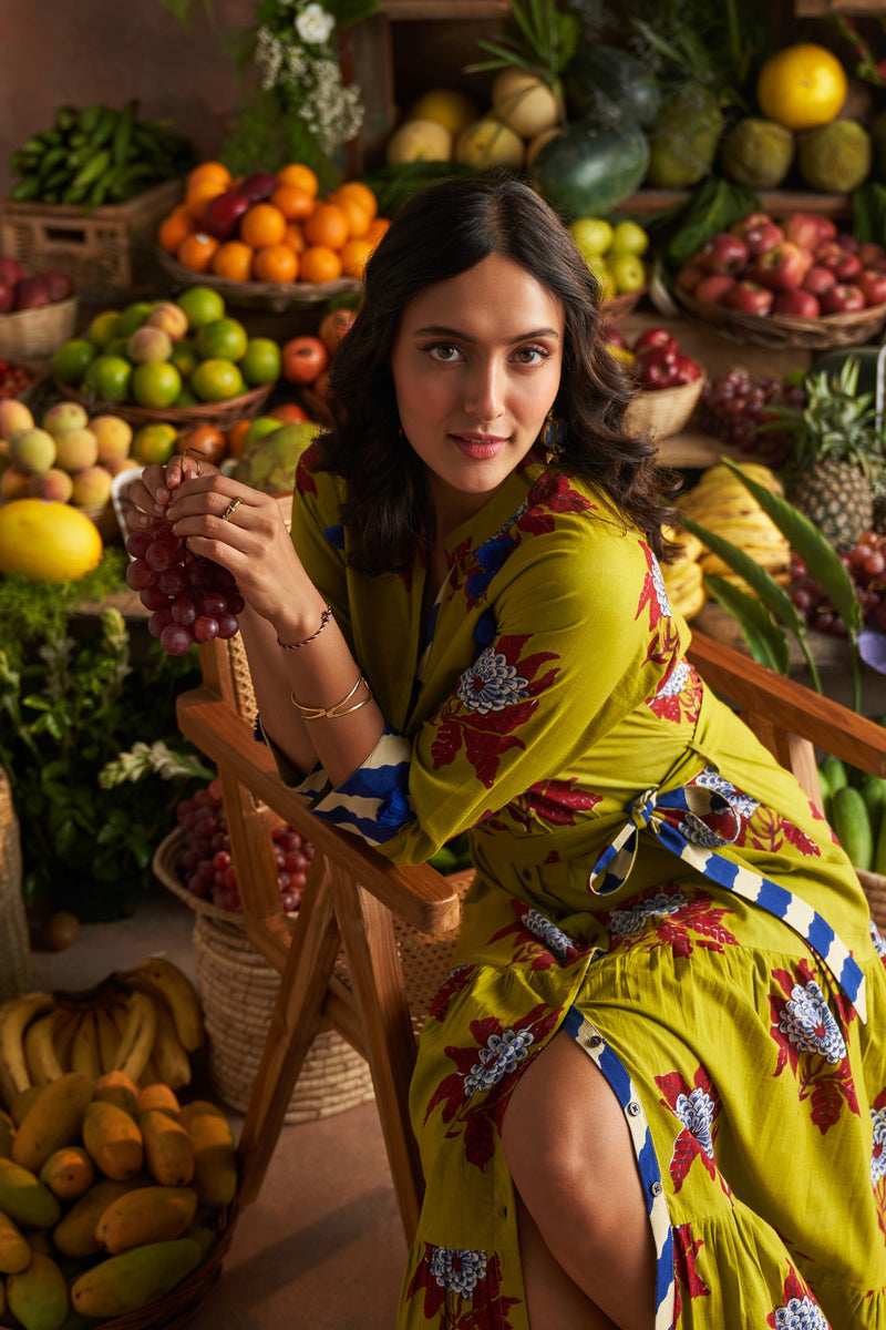 NARGIS LIME GREEN LONG DRESS