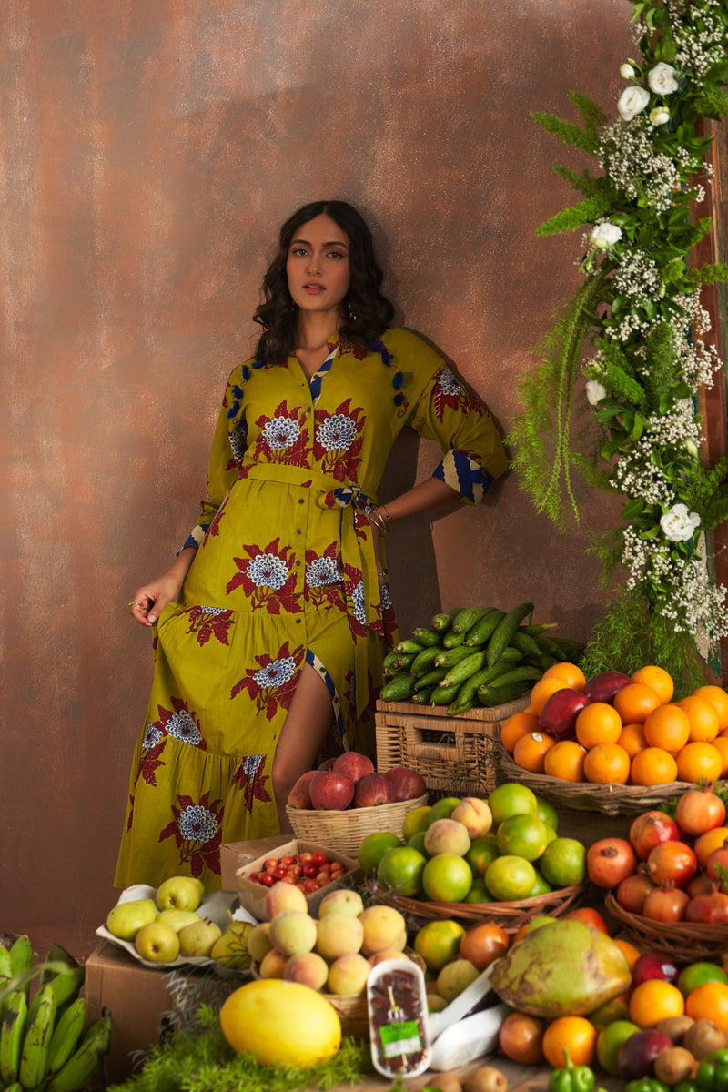 NARGIS LIME GREEN LONG DRESS