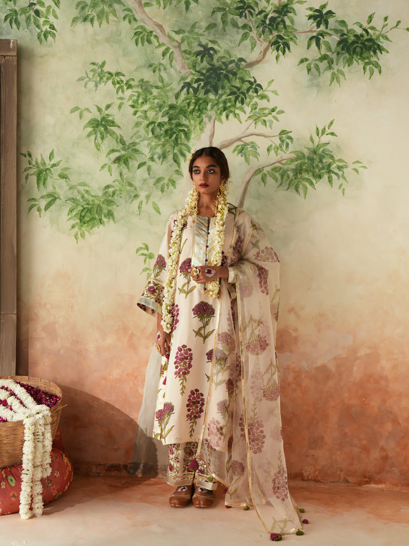 MAROON GULBOOTA FLOWER STRAIGHT LONG KURTA WITH PANT AND DUPATTA (SET OF 3)