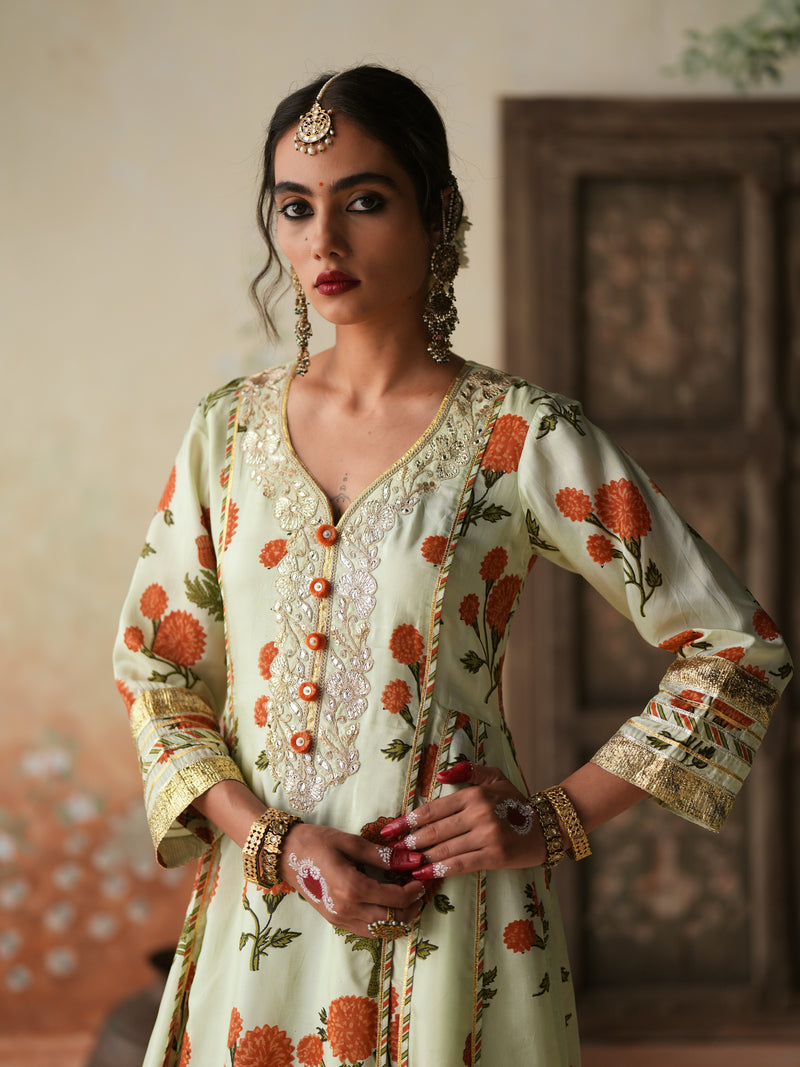 ORANGE GENDA PHOOL KALIDAAR KURTA WITH PANT AND DUPATTA (SET OF 3)