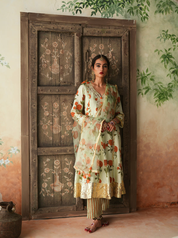 ORANGE GENDA PHOOL KALIDAAR KURTA WITH PANT AND DUPATTA (SET OF 3)
