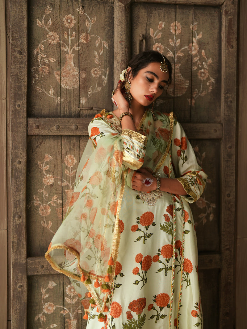 ORANGE GENDA PHOOL KALIDAAR KURTA WITH PANT AND DUPATTA (SET OF 3)