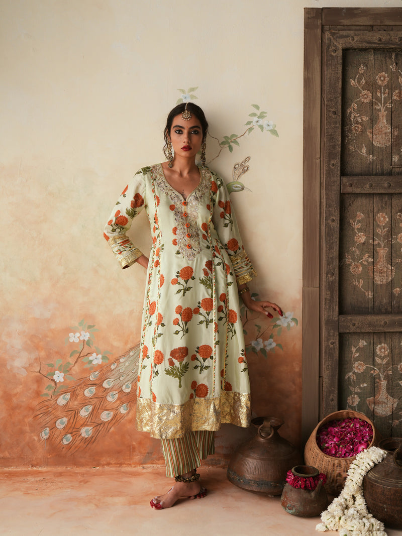 ORANGE GENDA PHOOL KALIDAAR KURTA WITH PANT AND DUPATTA (SET OF 3)