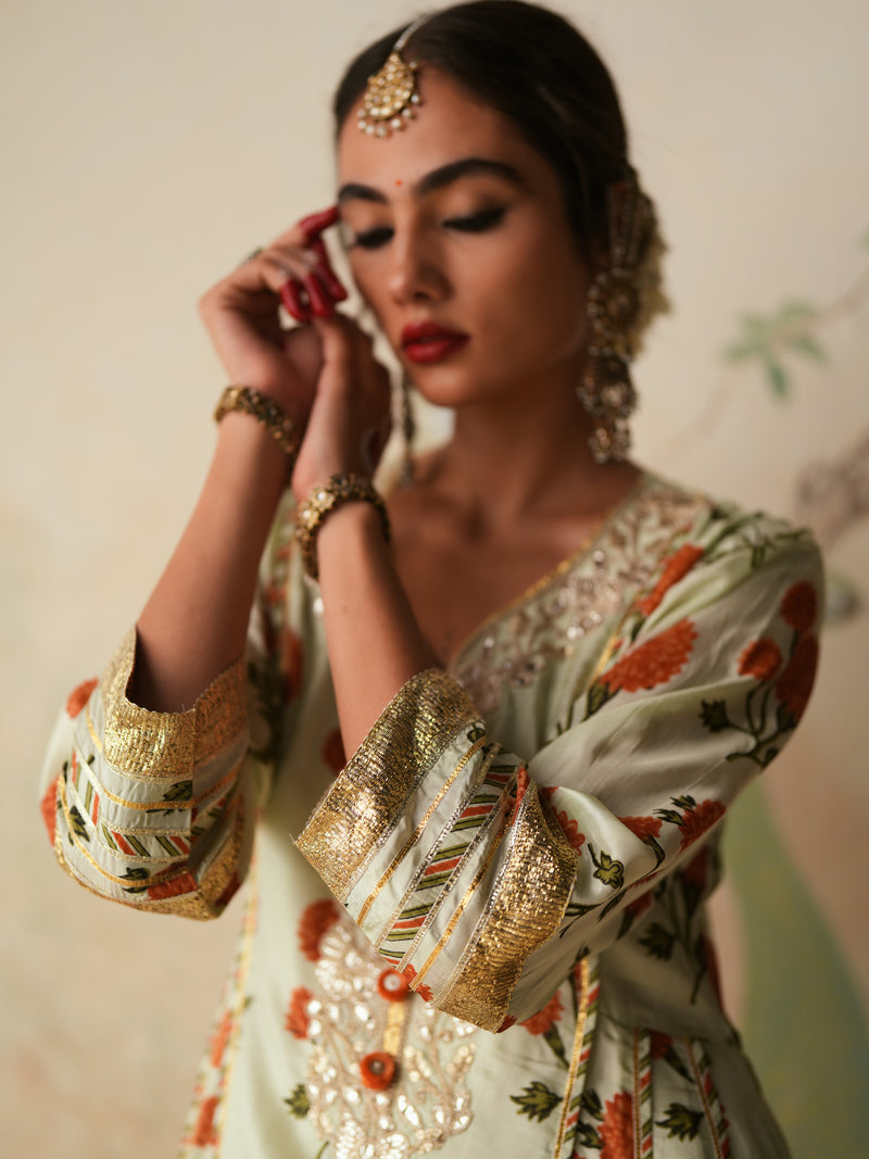 ORANGE GENDA PHOOL KALIDAAR KURTA WITH PANT AND DUPATTA (SET OF 3)