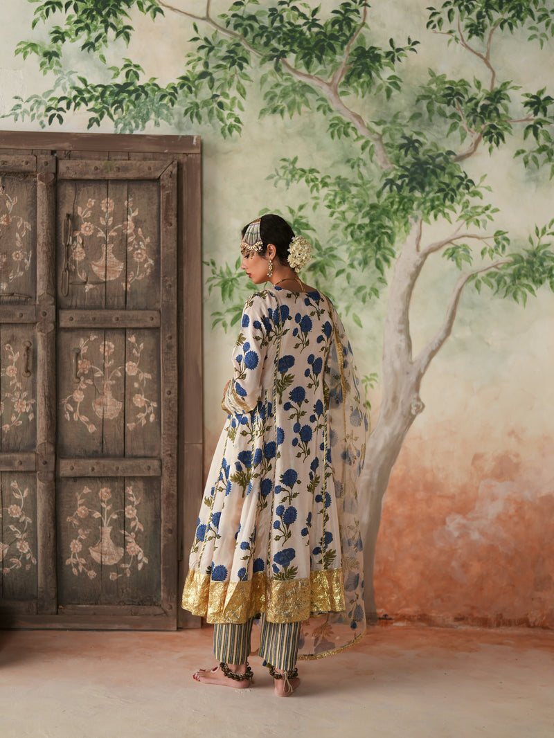 BLUE GENDA PHOOL  KALIDAAR KURTA WITH PANT AND DUPATTA (SET OF 3)