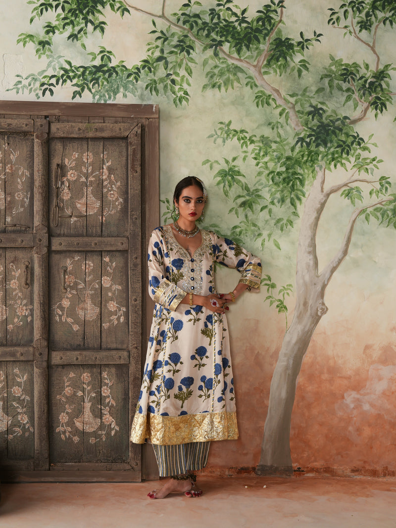 BLUE GENDA PHOOL  KALIDAAR KURTA WITH PANT AND DUPATTA (SET OF 3)