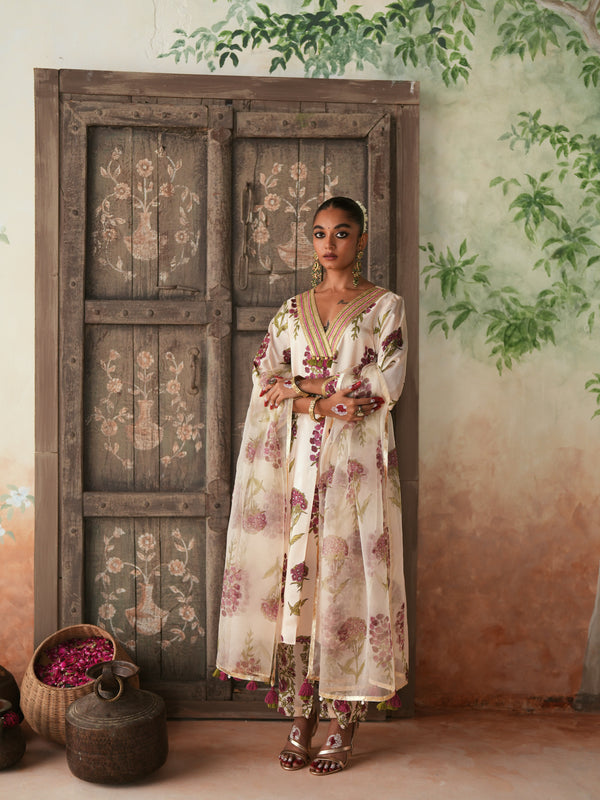 MAROON GULBOOTA V-NECK BOX PLEATED KURTA WITH PANT AND DUPATTA (SET OF 3)