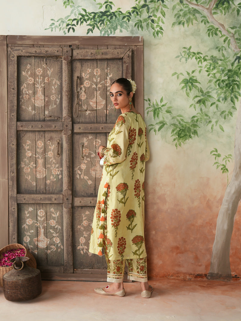 ORANGE GULBOOTA STRAIGHT LONG KURTA WITH PANT AND DUPATTA (SET OF 3)