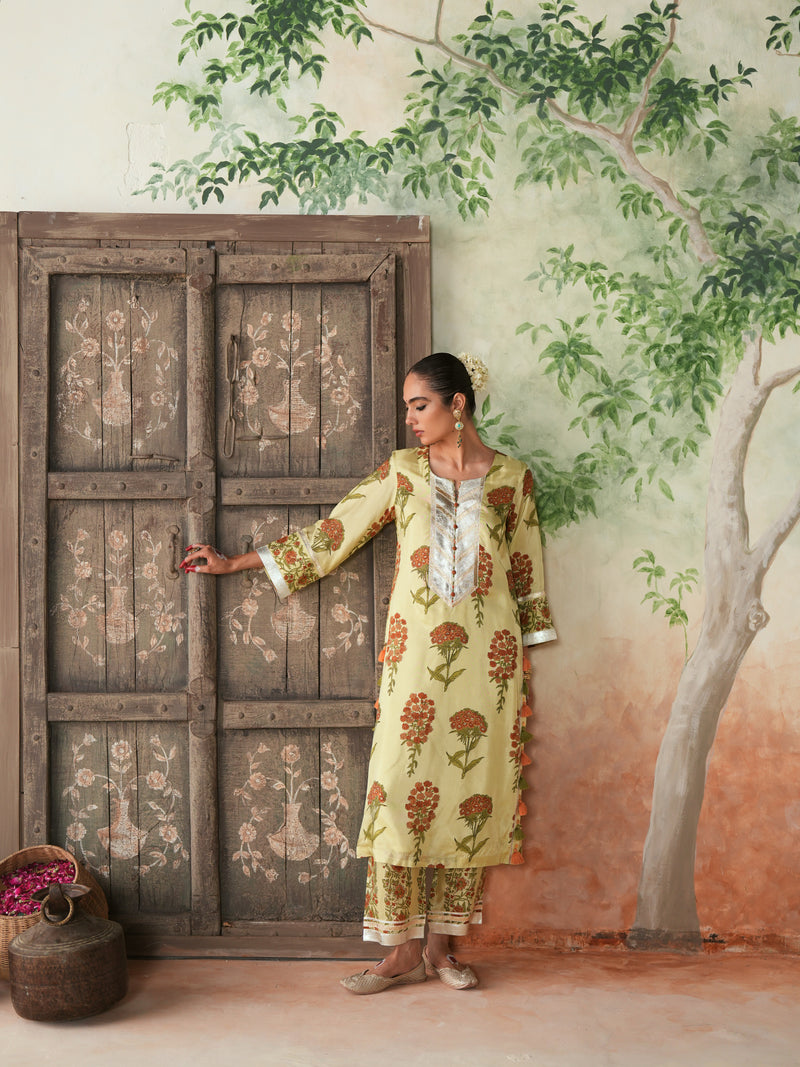 ORANGE GULBOOTA STRAIGHT LONG KURTA WITH PANT AND DUPATTA (SET OF 3)