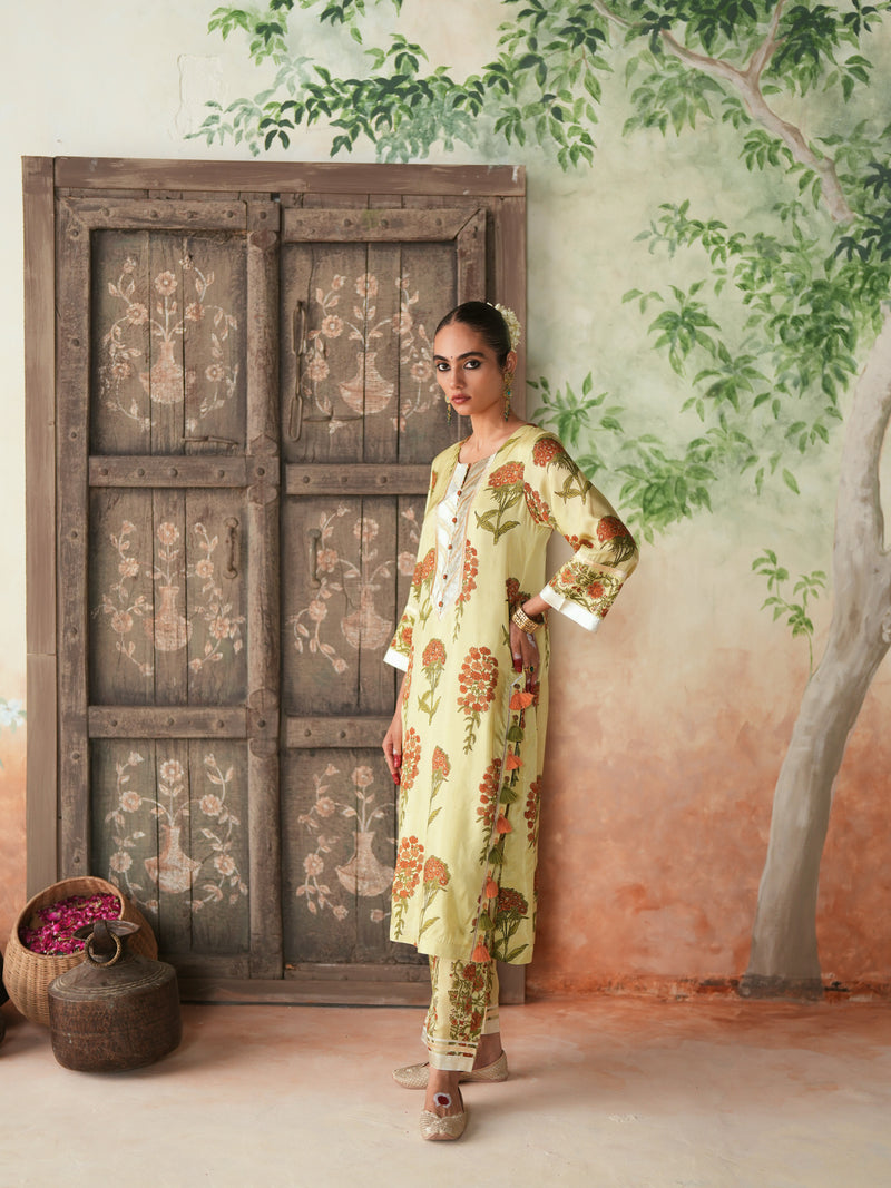 ORANGE GULBOOTA STRAIGHT LONG KURTA WITH PANT AND DUPATTA (SET OF 3)