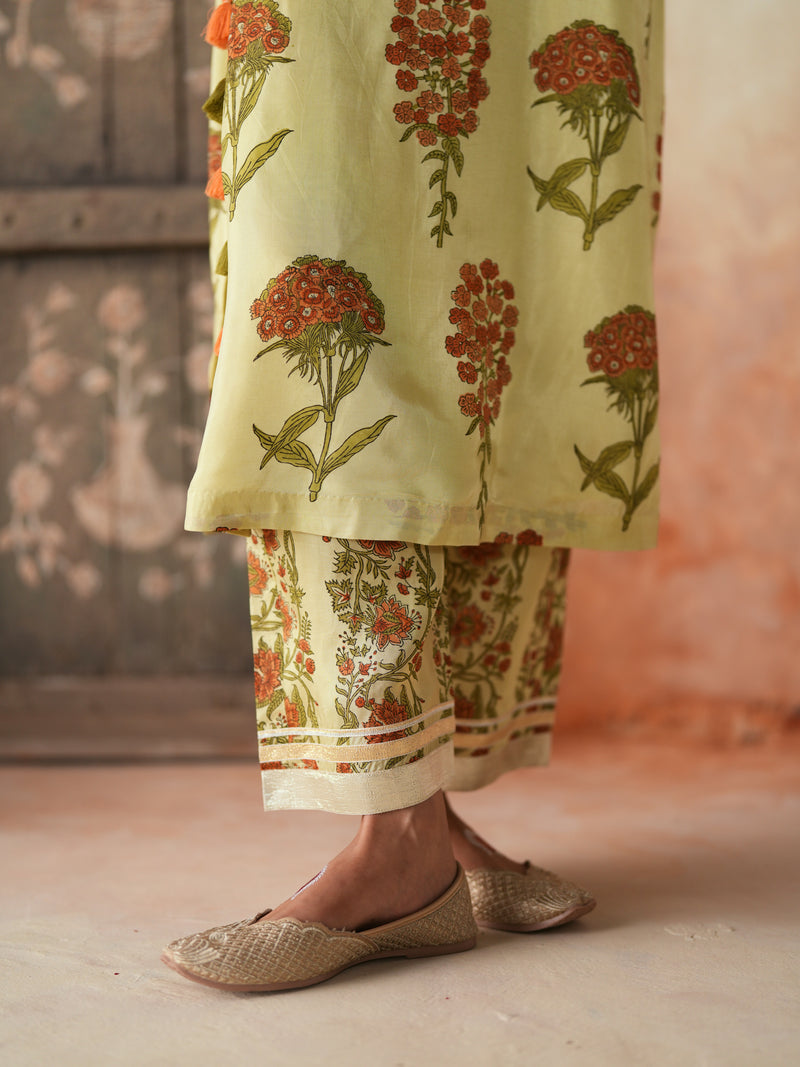 ORANGE GULBOOTA STRAIGHT LONG KURTA WITH PANT AND DUPATTA (SET OF 3)