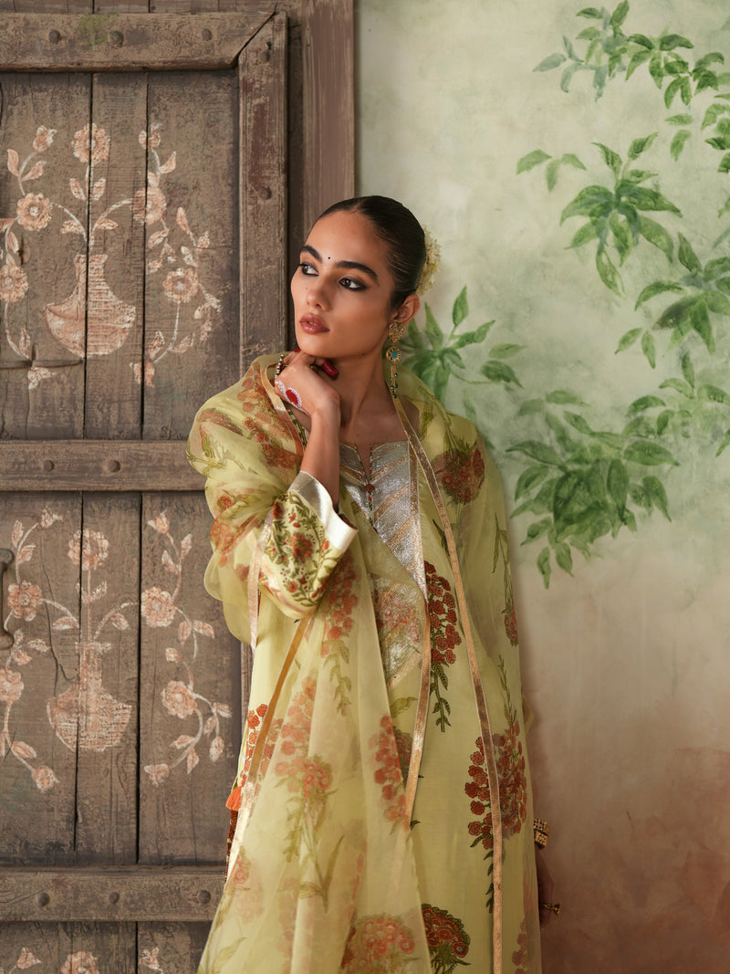 ORANGE GULBOOTA STRAIGHT LONG KURTA WITH PANT AND DUPATTA (SET OF 3)