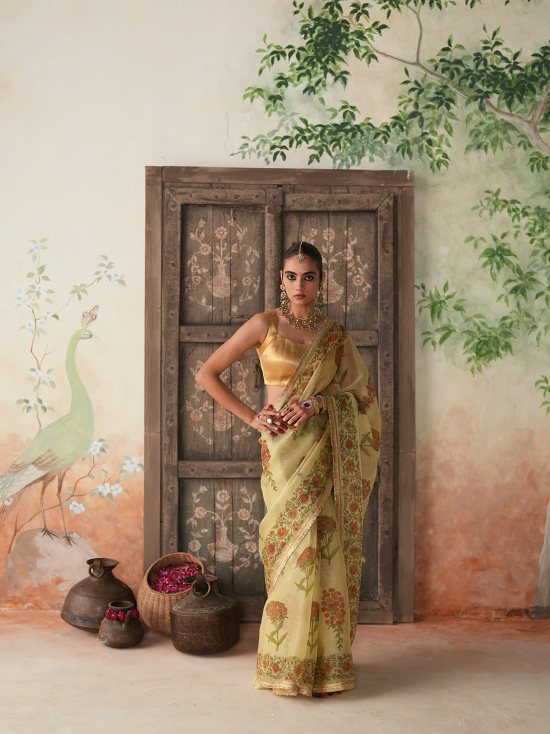 LIME GREEN GULBOOTA SAREE (SET OF 2)