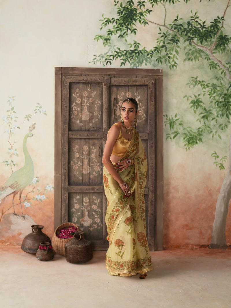 LIME GREEN GULBOOTA SAREE (SET OF 2)