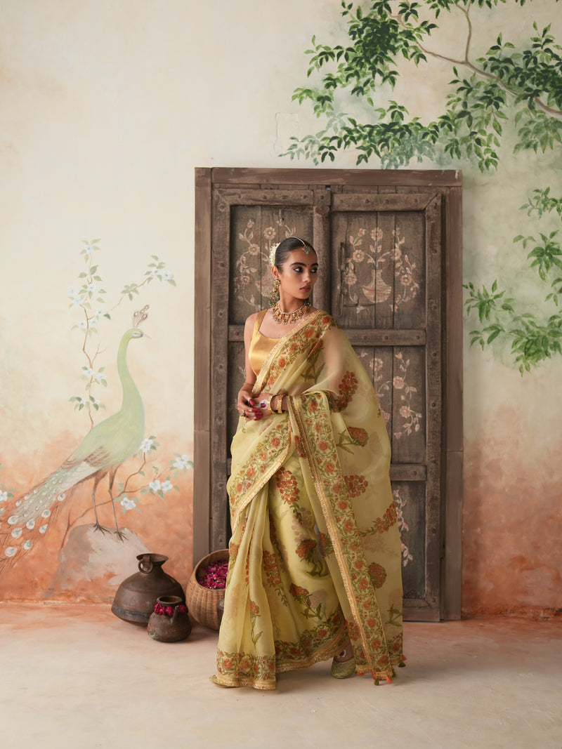 LIME GREEN GULBOOTA SAREE (SET OF 2)