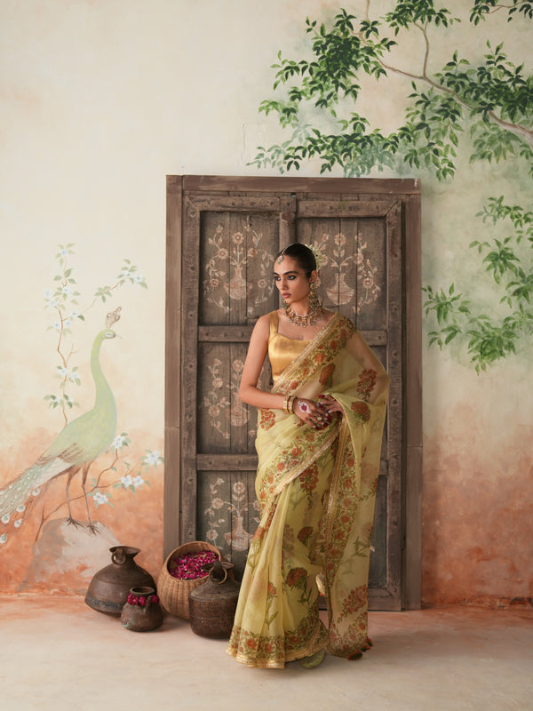 LIME GREEN GULBOOTA SAREE (SET OF 2)