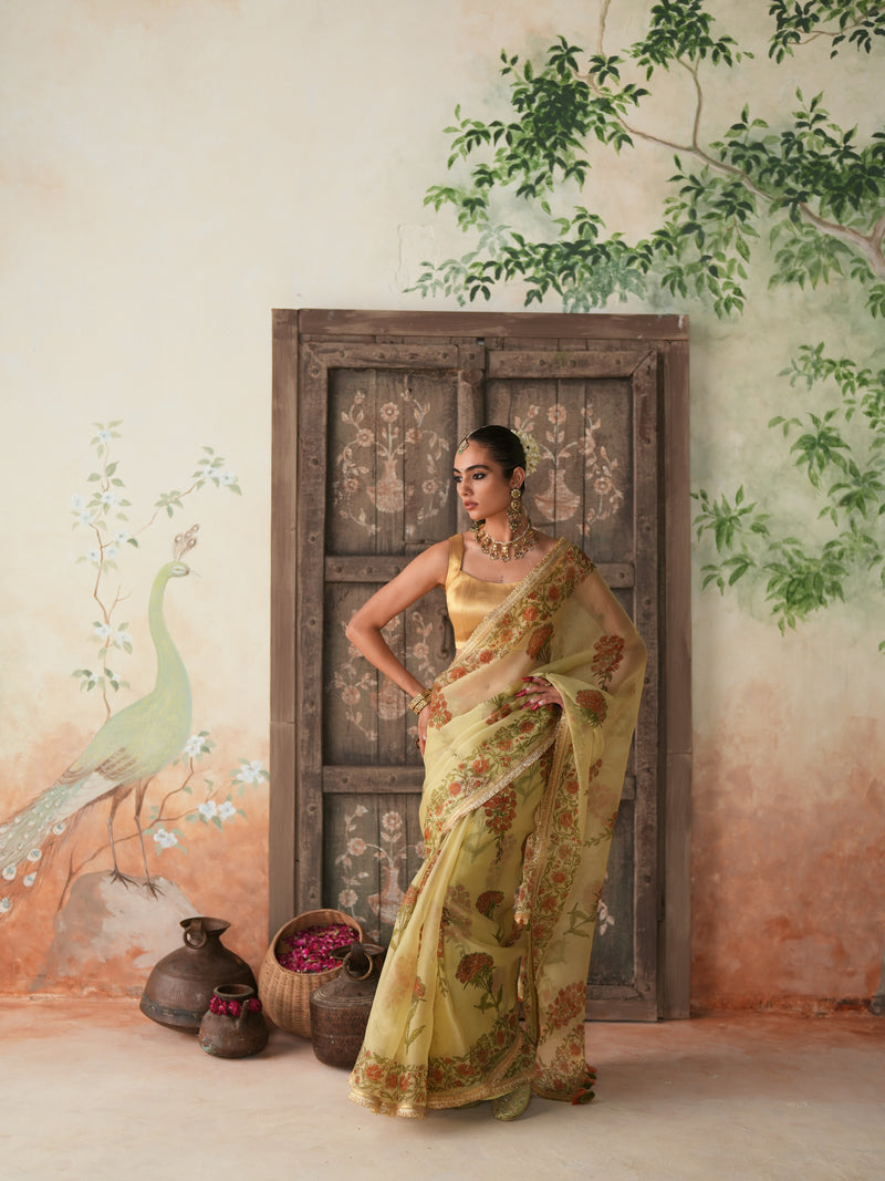 LIME GREEN GULBOOTA SAREE (SET OF 2)