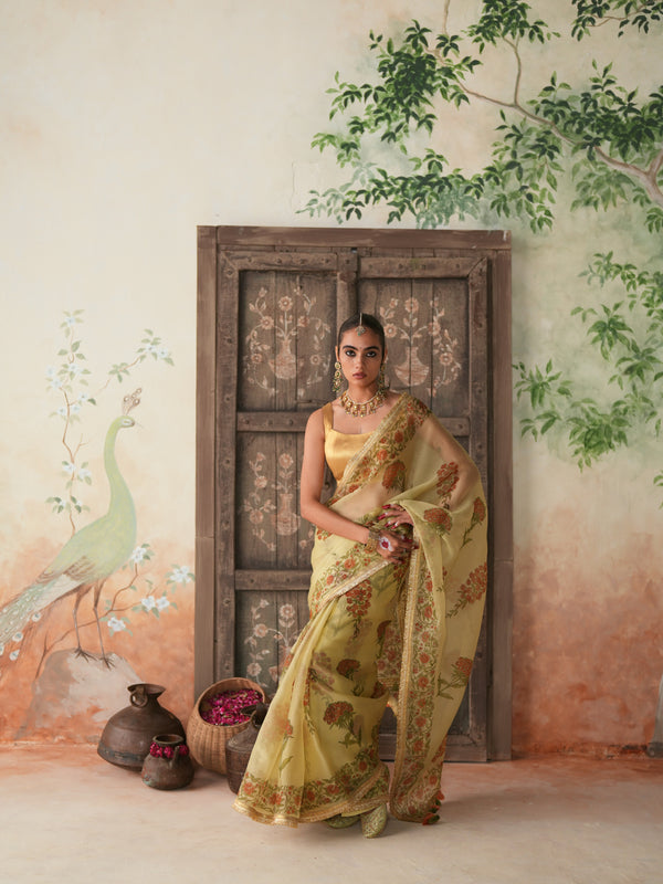 LIME GREEN GULBOOTA SAREE (SET OF 2)