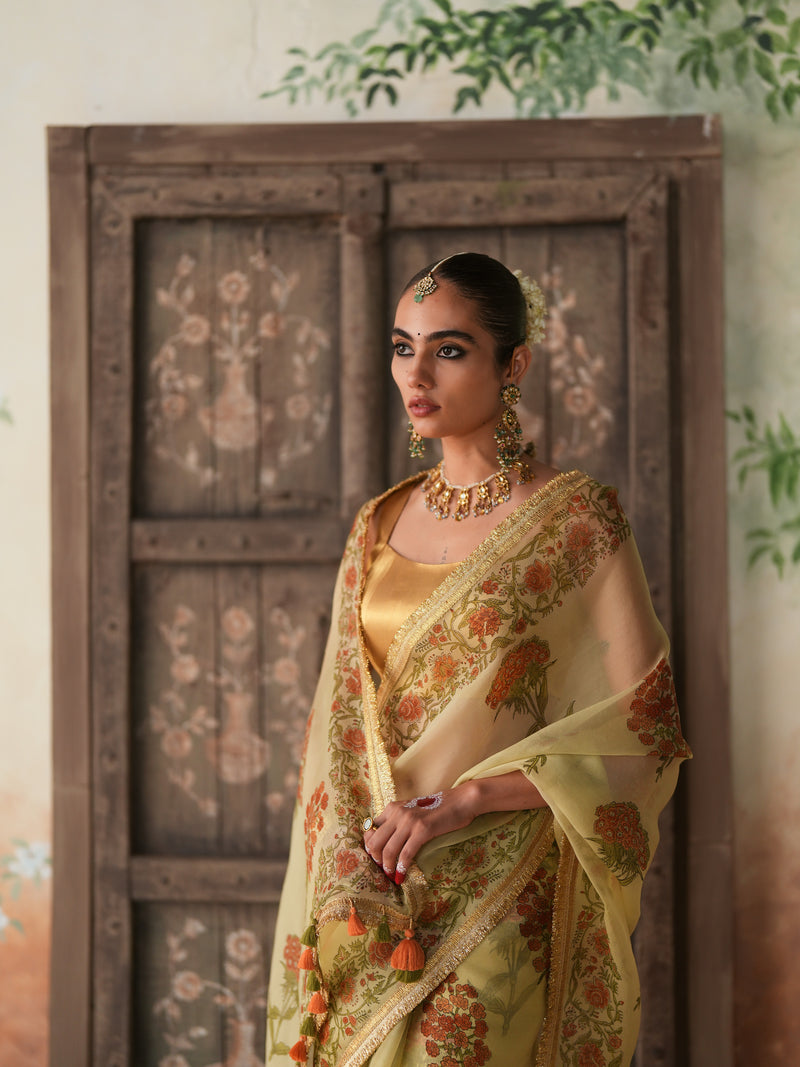 LIME GREEN GULBOOTA SAREE (SET OF 2)