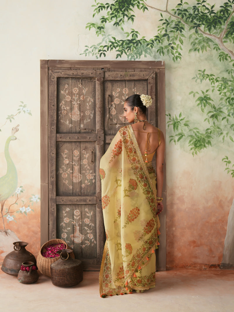 LIME GREEN GULBOOTA SAREE (SET OF 2)
