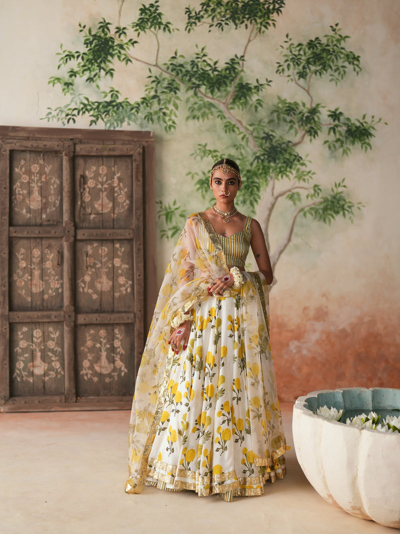 YELLOW GENDA PHOOL LEHENGA (SET OF 3)