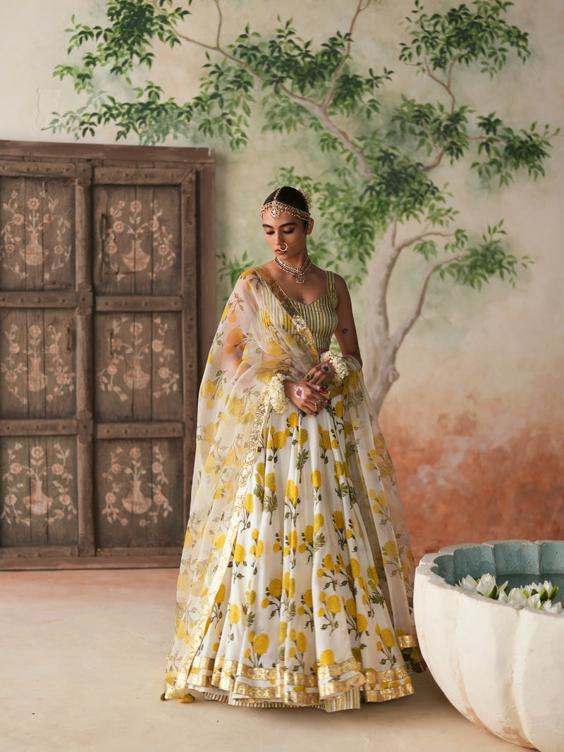 YELLOW GENDA PHOOL LEHENGA (SET OF 3)