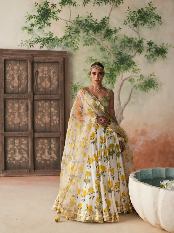 YELLOW GENDA PHOOL LEHENGA (SET OF 3)