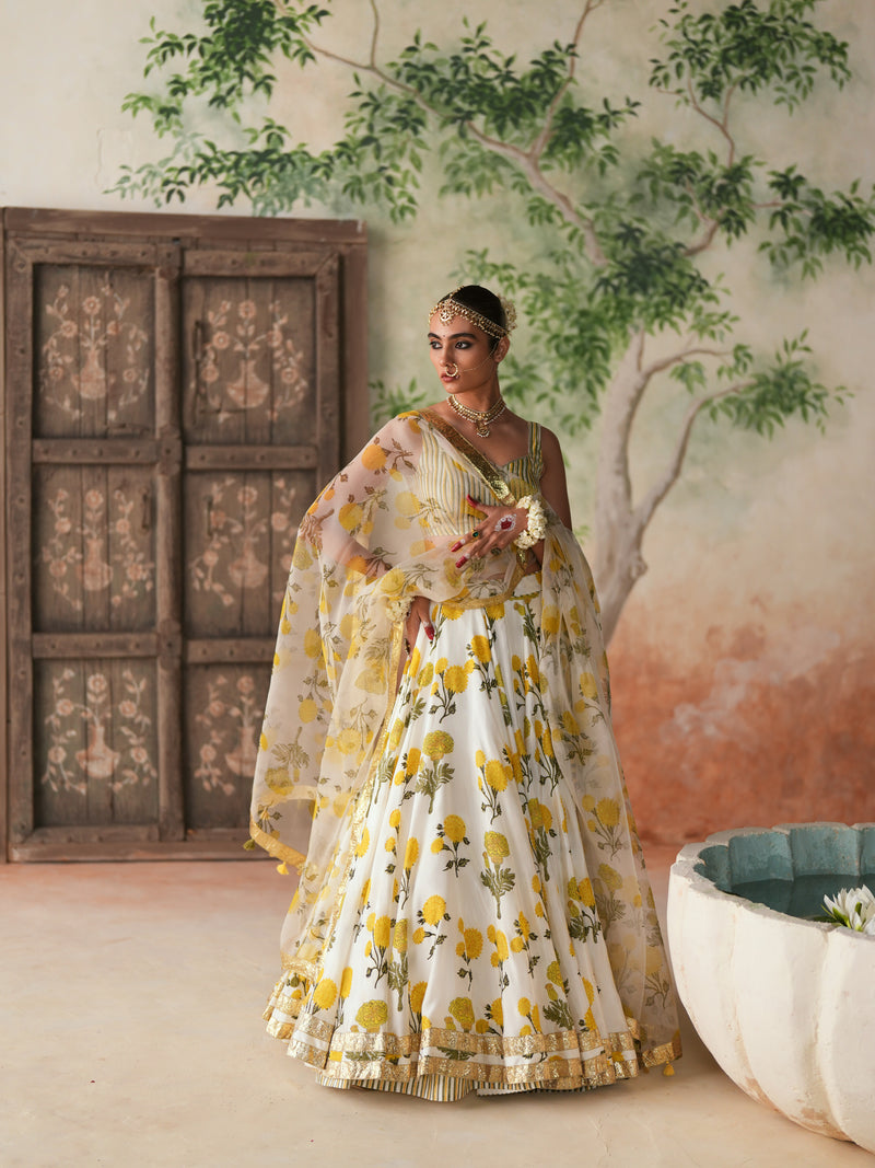 YELLOW GENDA PHOOL LEHENGA (SET OF 3)