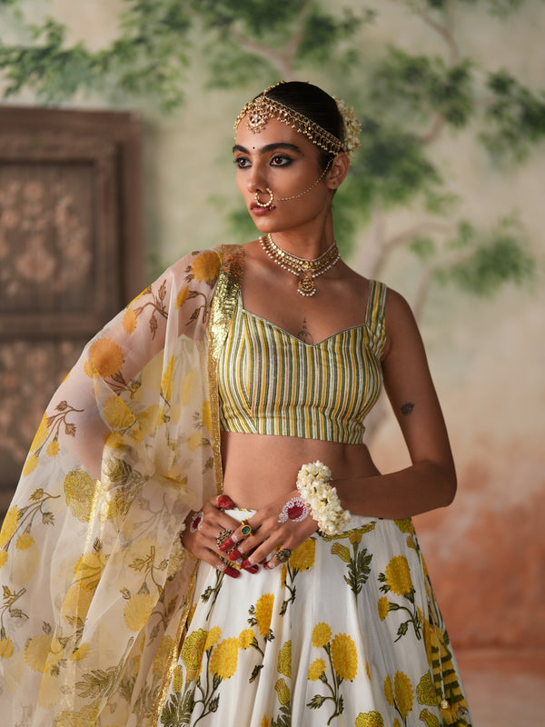YELLOW GENDA PHOOL LEHENGA (SET OF 3)