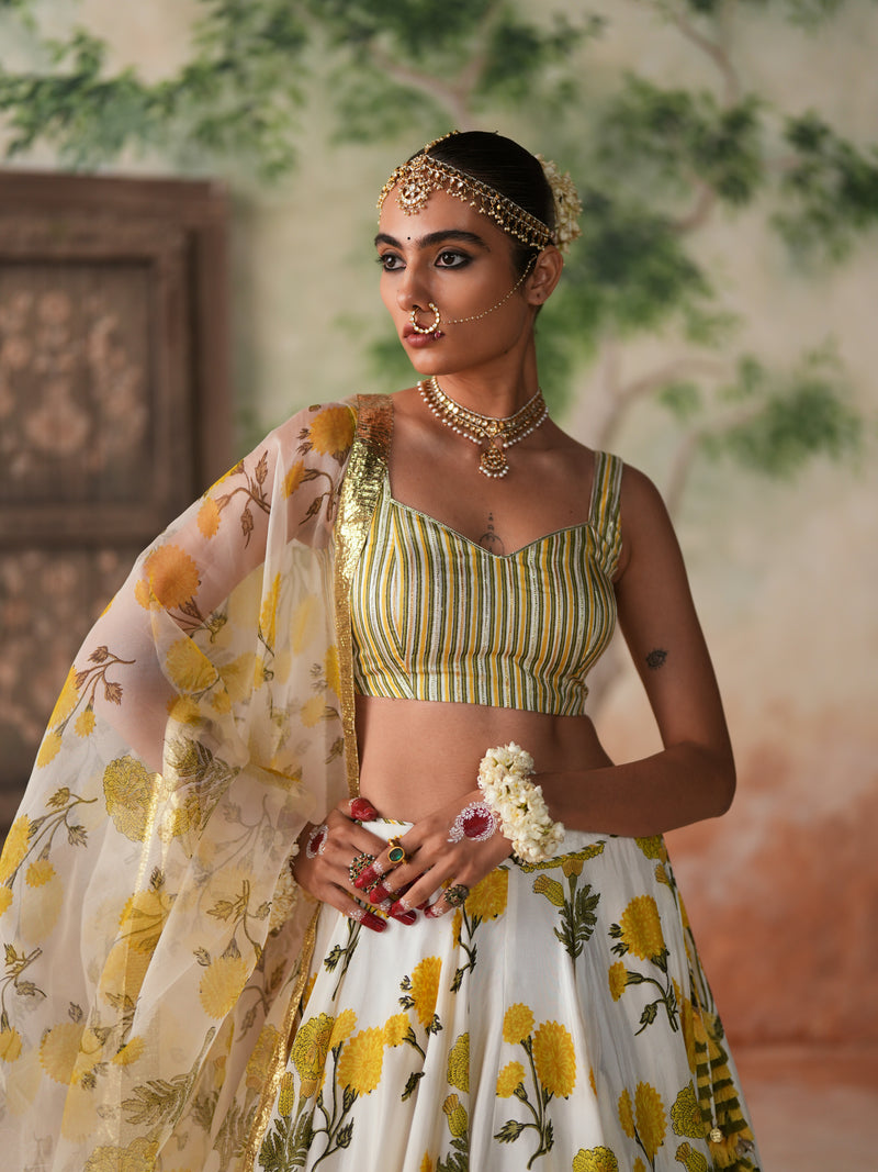 YELLOW GENDA PHOOL LEHENGA (SET OF 3)