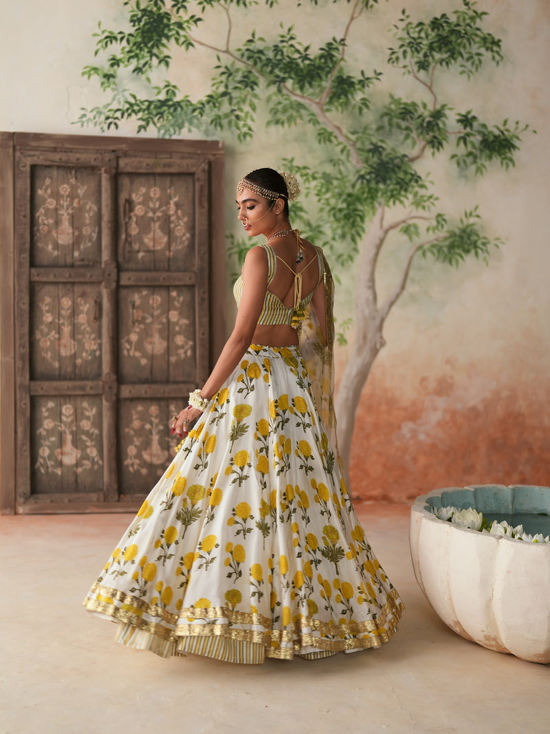 YELLOW GENDA PHOOL LEHENGA (SET OF 3)