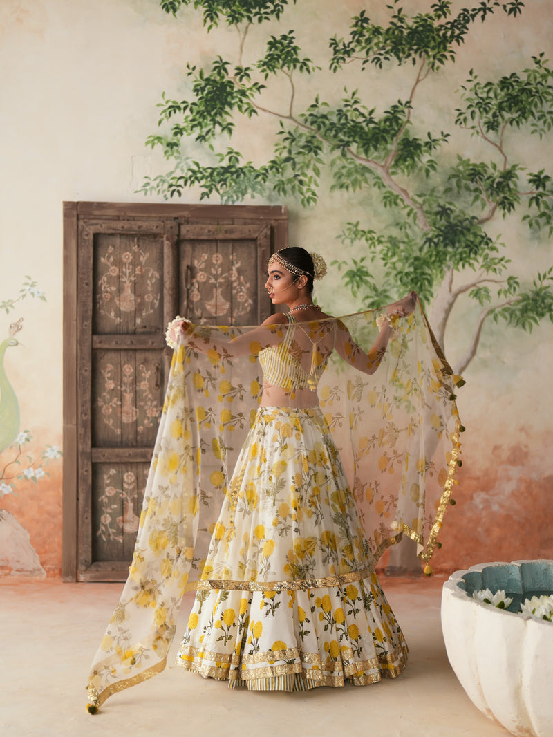 YELLOW GENDA PHOOL LEHENGA (SET OF 3)