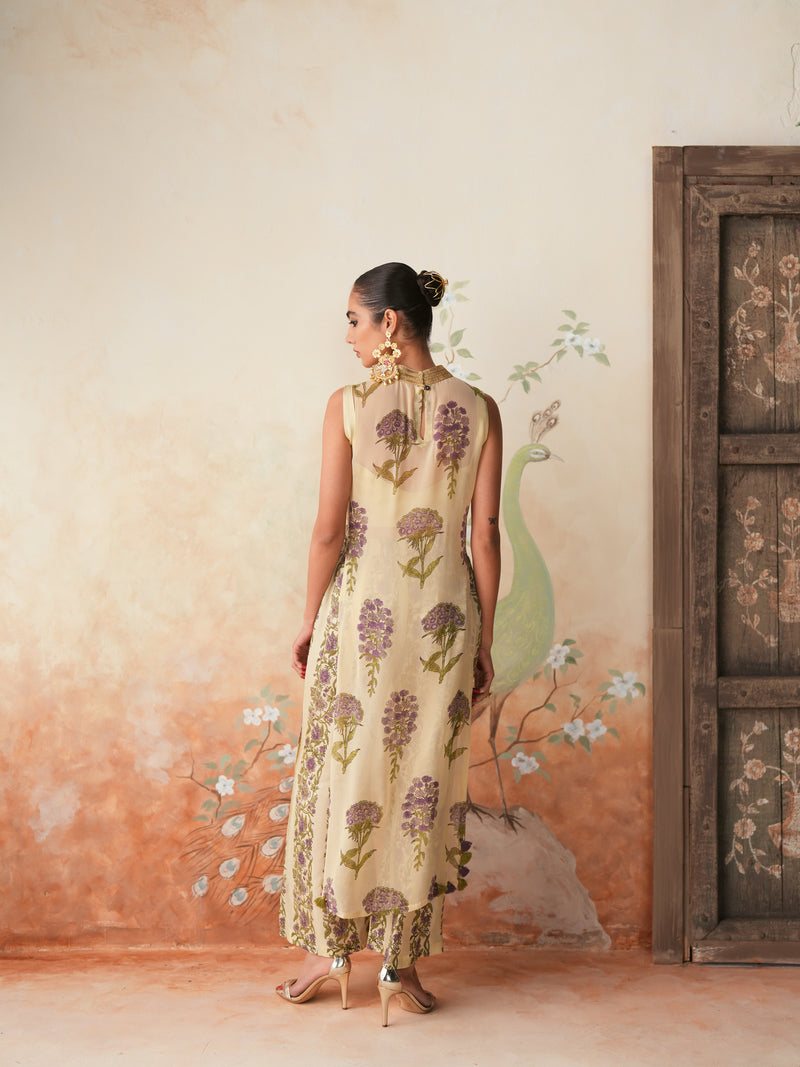 LAVENDER GULBOOTA OVERLAY KURTA WITH PANT AND BUSTIER (SET OF 3)