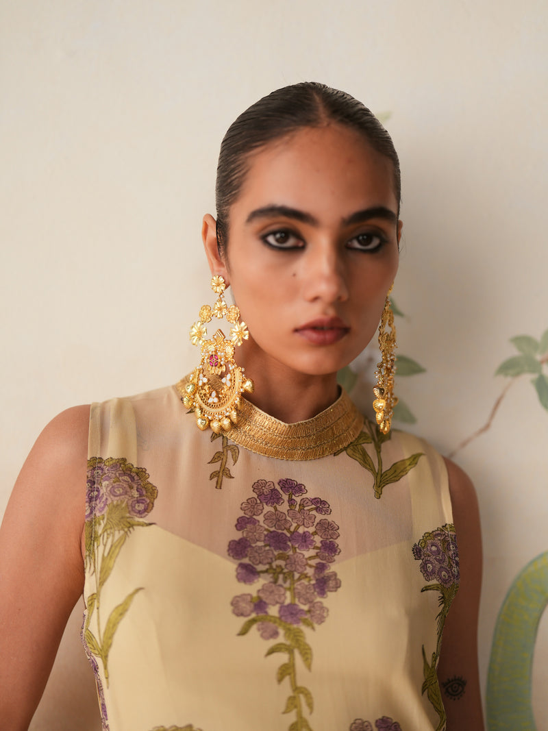 LAVENDER GULBOOTA OVERLAY KURTA WITH PANT AND BUSTIER (SET OF 3)