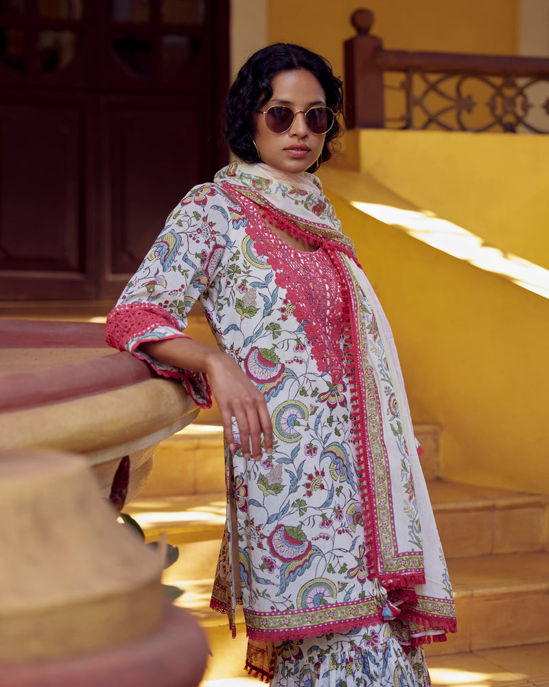 Lal Bagh Straight Short Straight Kurta with Gharara and Dupatta- Set of 3 SALE