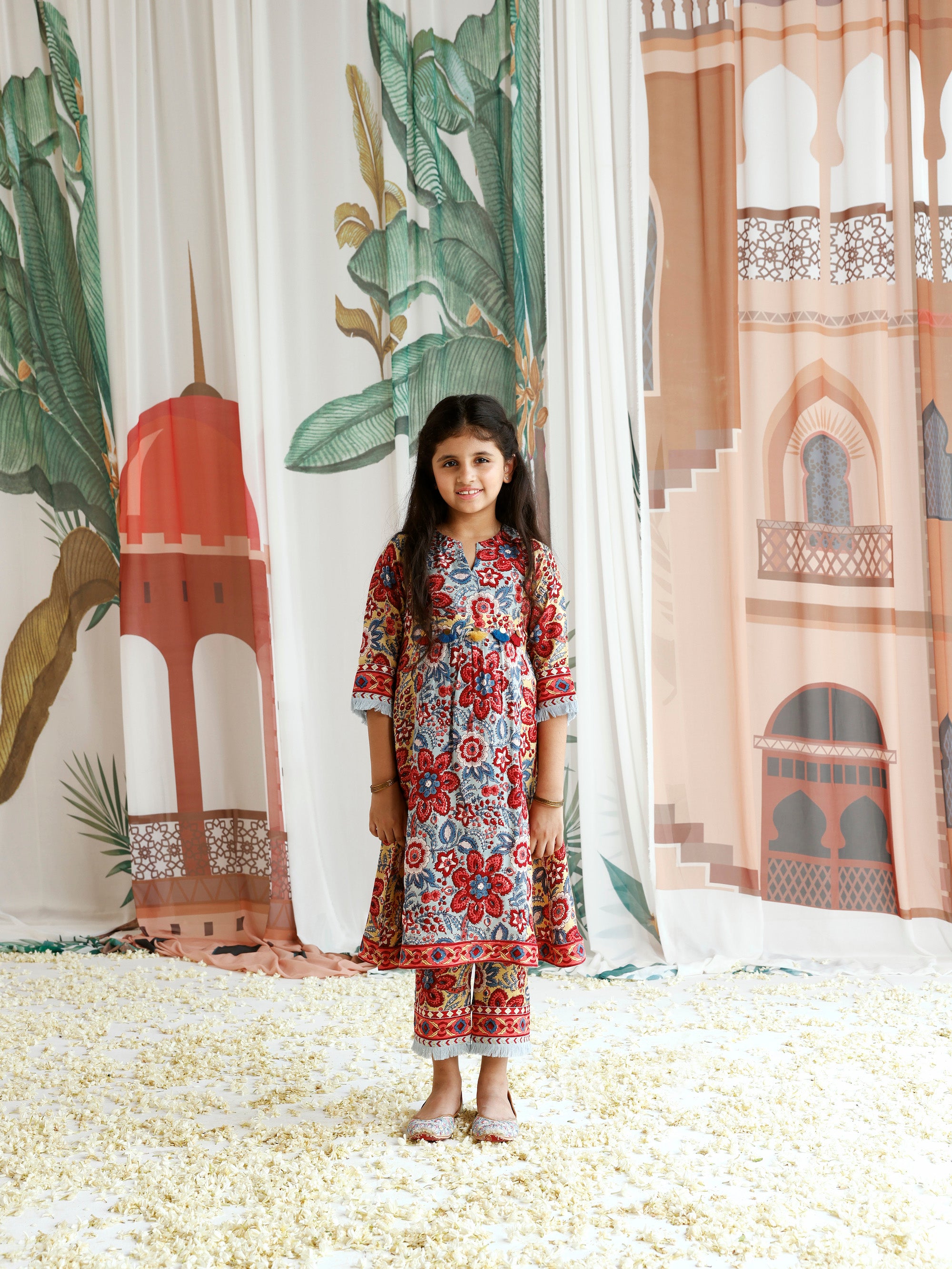 Mehak Front Gathered Kurta with Pant and Dupatta -Set Of 3 (For Kids ...