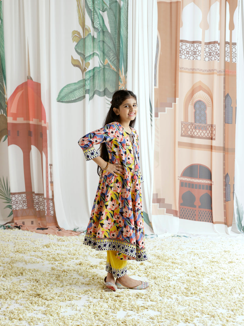Soha Front Tie-Up Anarkali Kurta with Pant and Dupatta -Set of 3 (For Kids)