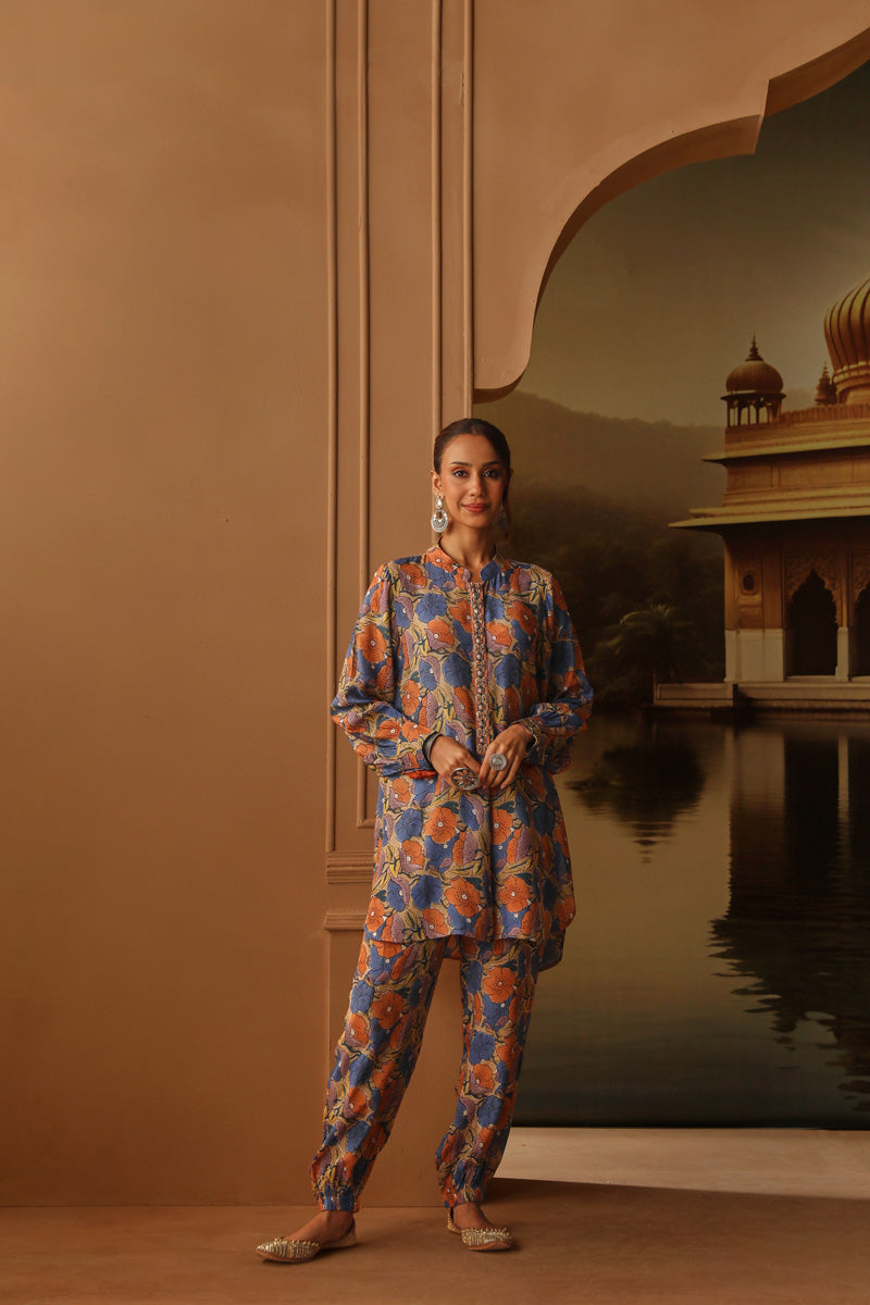 SURBHI SHORT ROUNDED GHERA KURTA WITH GATHERED PANTS - SET OF 2