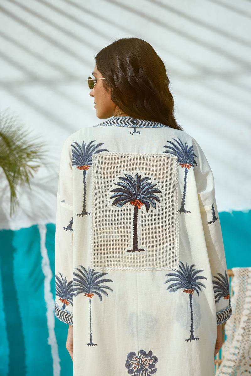 Blue Palm Tree Cape with Blouse and Pants- Set of 3