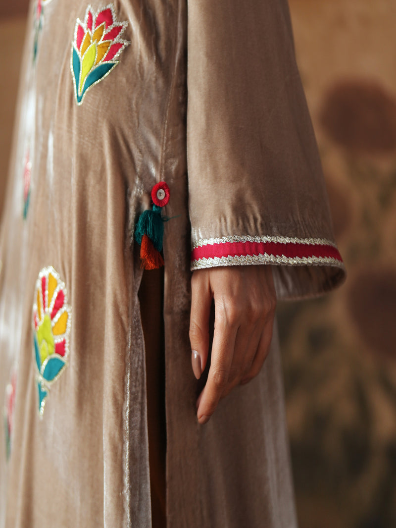 LIGHT SAND STRAIGHT VELVET KURTA WITH PANT AND DUPATTA