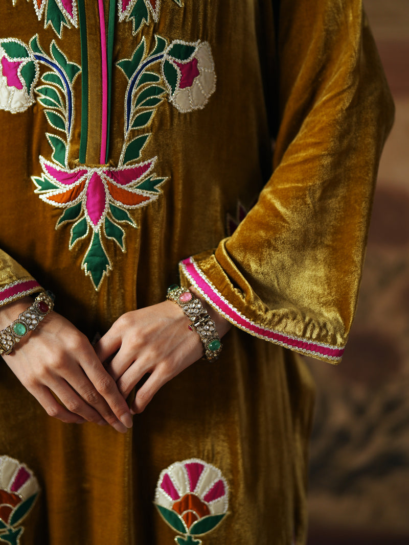 DEEP OLIVE STRAIGHT VELVET KURTA WITH PANT AND DUPATTA