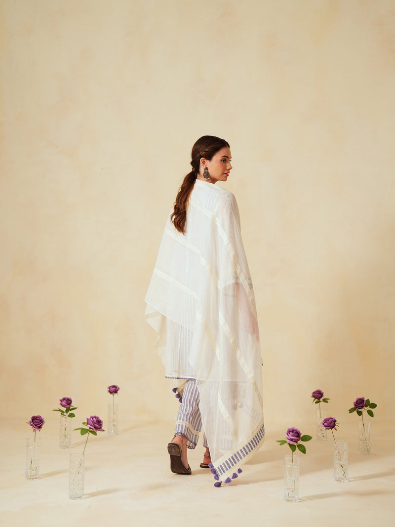LAVENDER AND OFF-WHITE EASY FIT BOX-PLEATED KURTA WITH PANT