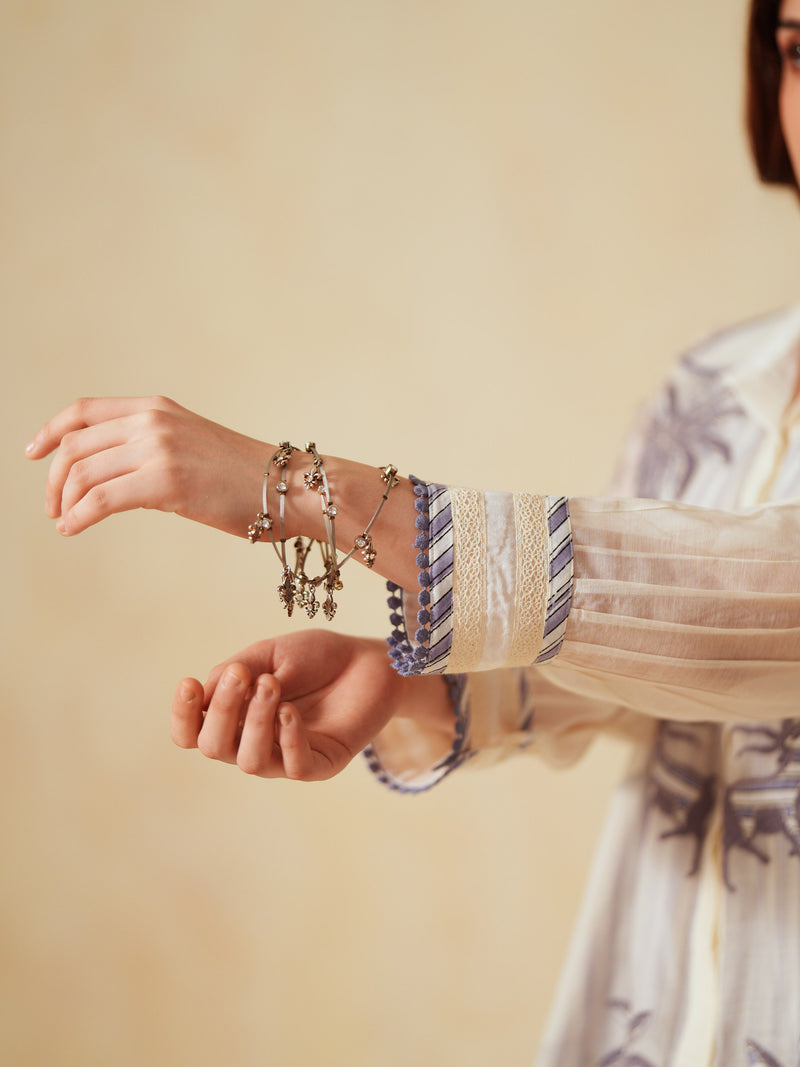 LAVENDER AND OFF-WHITE COTTON CHANDERI EMBROIDERED SHIRT AND PANT CO-ORD SET