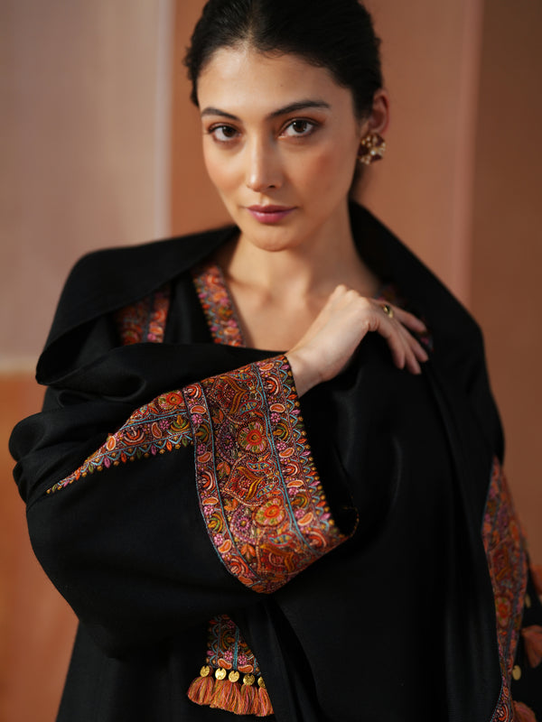 BLACK PASHMINA STRAIGHT KURTA WITH PANT AND STOLE